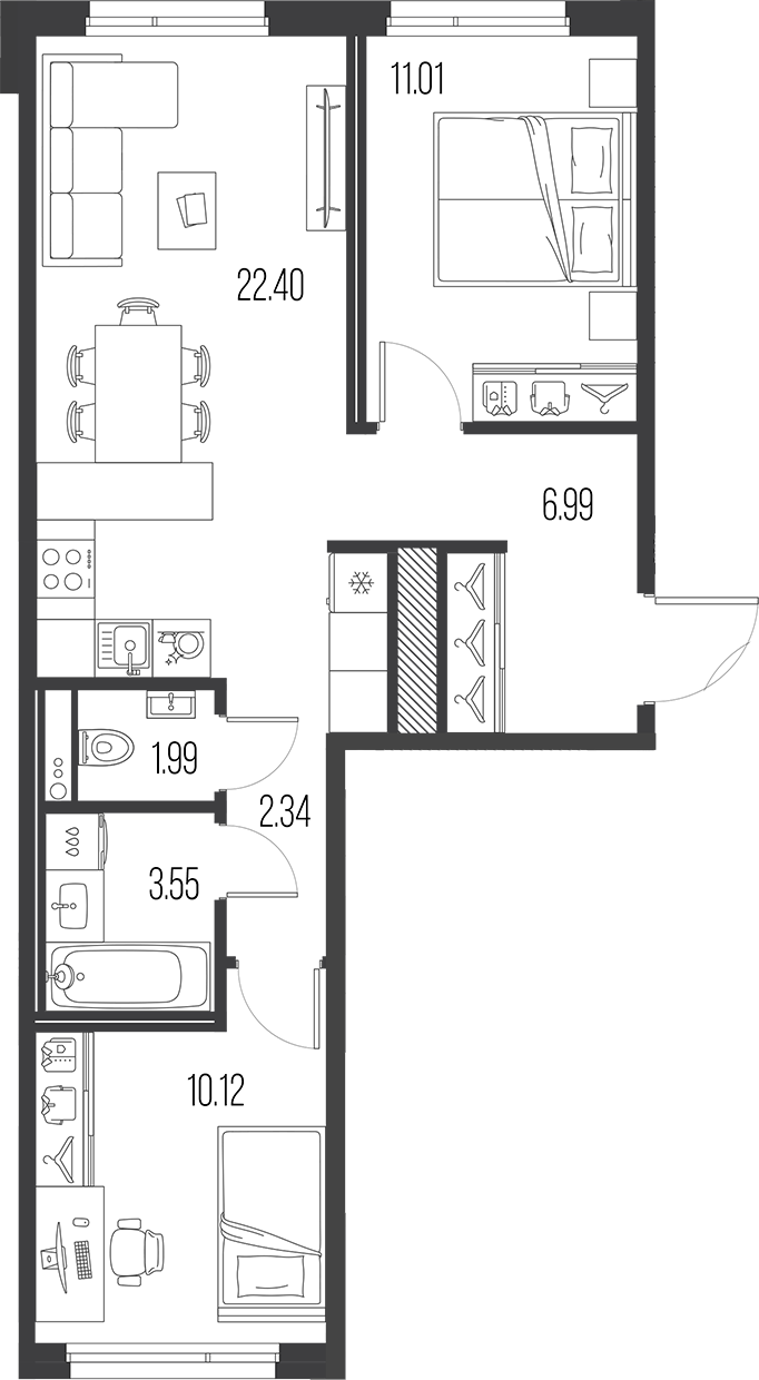 2-комнатная квартира 58.4 м², 9/10 эт., ЖК «LEGENDA Васильевского»